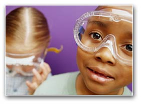 children, science class, goggles